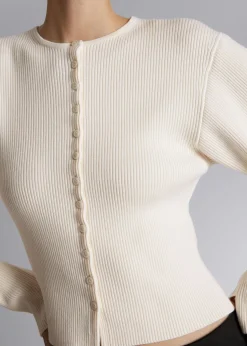Clearance Figursyet Ribstrikket Cardigan Kvinder Strik