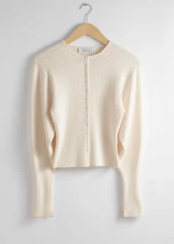 Clearance Figursyet Ribstrikket Cardigan Kvinder Strik