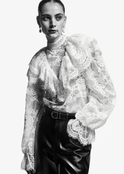 Store Flaesede Blondebluse Kvinder Bluser Og Skjorter