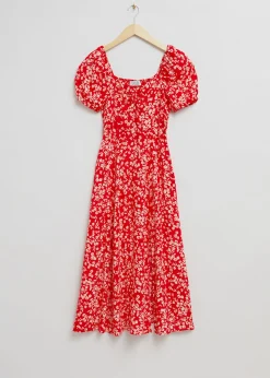 Cheap Flowy Pufaerme Midikjole Kvinder Kjoler