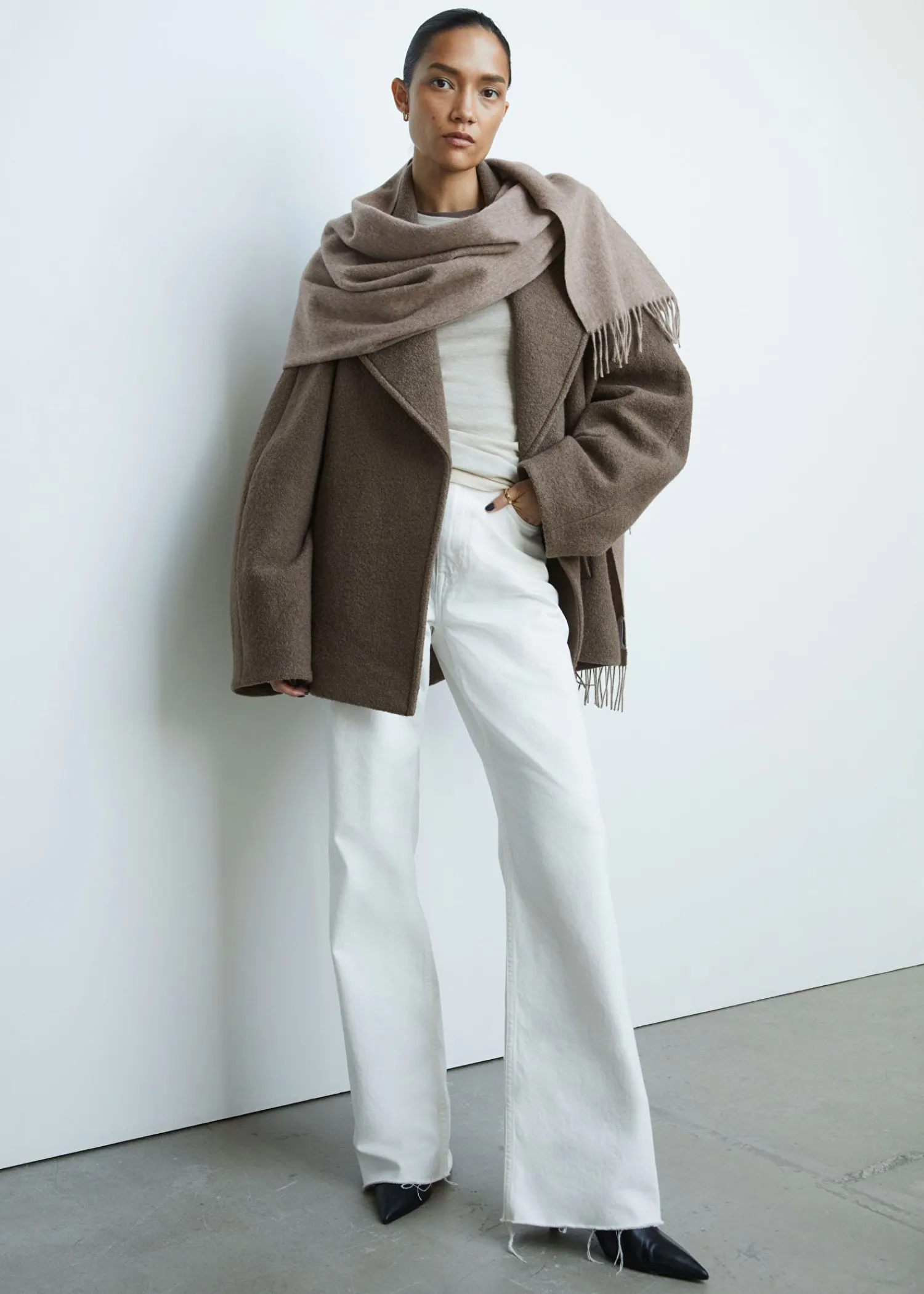 Outlet Frynset Uldtorklaede Kvinder Matchende Sæt