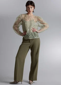 Cheap Gennemsigtig Broderet Organzabluse Kvinder Bluser Og Skjorter