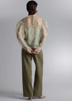 Cheap Gennemsigtig Broderet Organzabluse Kvinder Bluser Og Skjorter