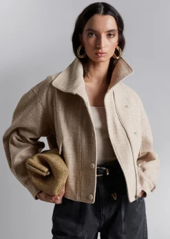 Sale Jacquard-Vaevet Bikerjakke Kvinder Frakker & Jakker