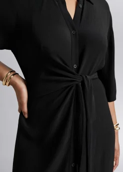 Cheap Knot Detail Skjortekjole Kvinder Kjoler