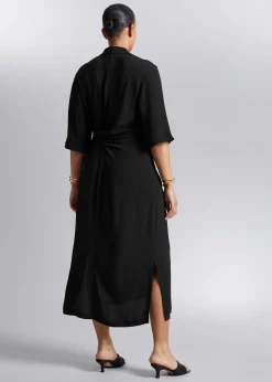 Cheap Knot Detail Skjortekjole Kvinder Kjoler