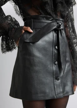 Fashion Laeder Paperbag Nederdel Med Baelte Kvinder Nederdele