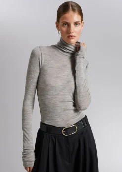 Cheap Langaermet Ulden Rullekrave Top Kvinder Strik