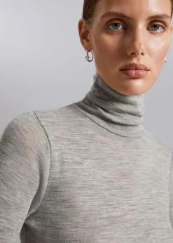 Cheap Langaermet Ulden Rullekrave Top Kvinder Strik