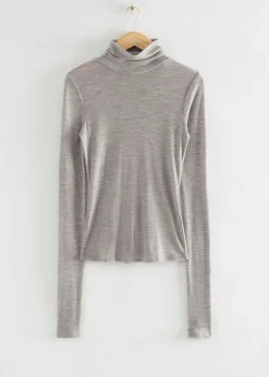 Cheap Langaermet Ulden Rullekrave Top Kvinder Strik