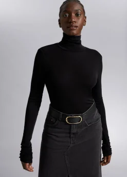 Best Langaermet Ulden Rullekrave Top Kvinder Strik