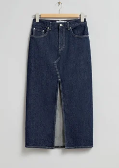 Cheap 5-Lommers Denim Midi-Nederdel Kvinder Denim