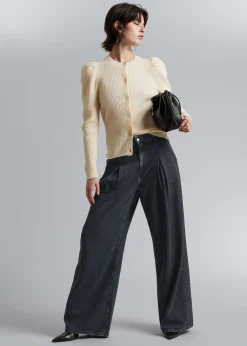 Online Merino Puffaermet Cardigan Kvinder Strik