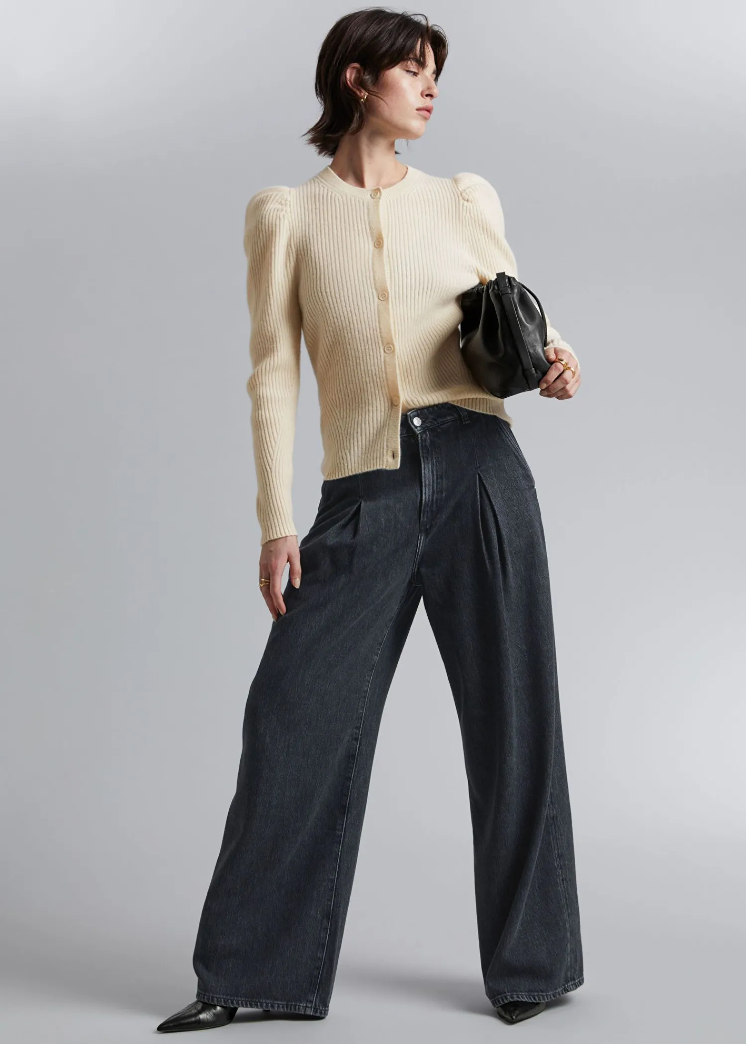 Online Merino Puffaermet Cardigan Kvinder Strik