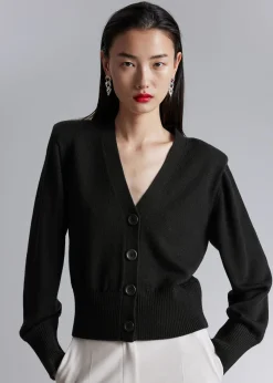 Clearance Merino-Cardigan Med Polstret Skulder Kvinder Strik