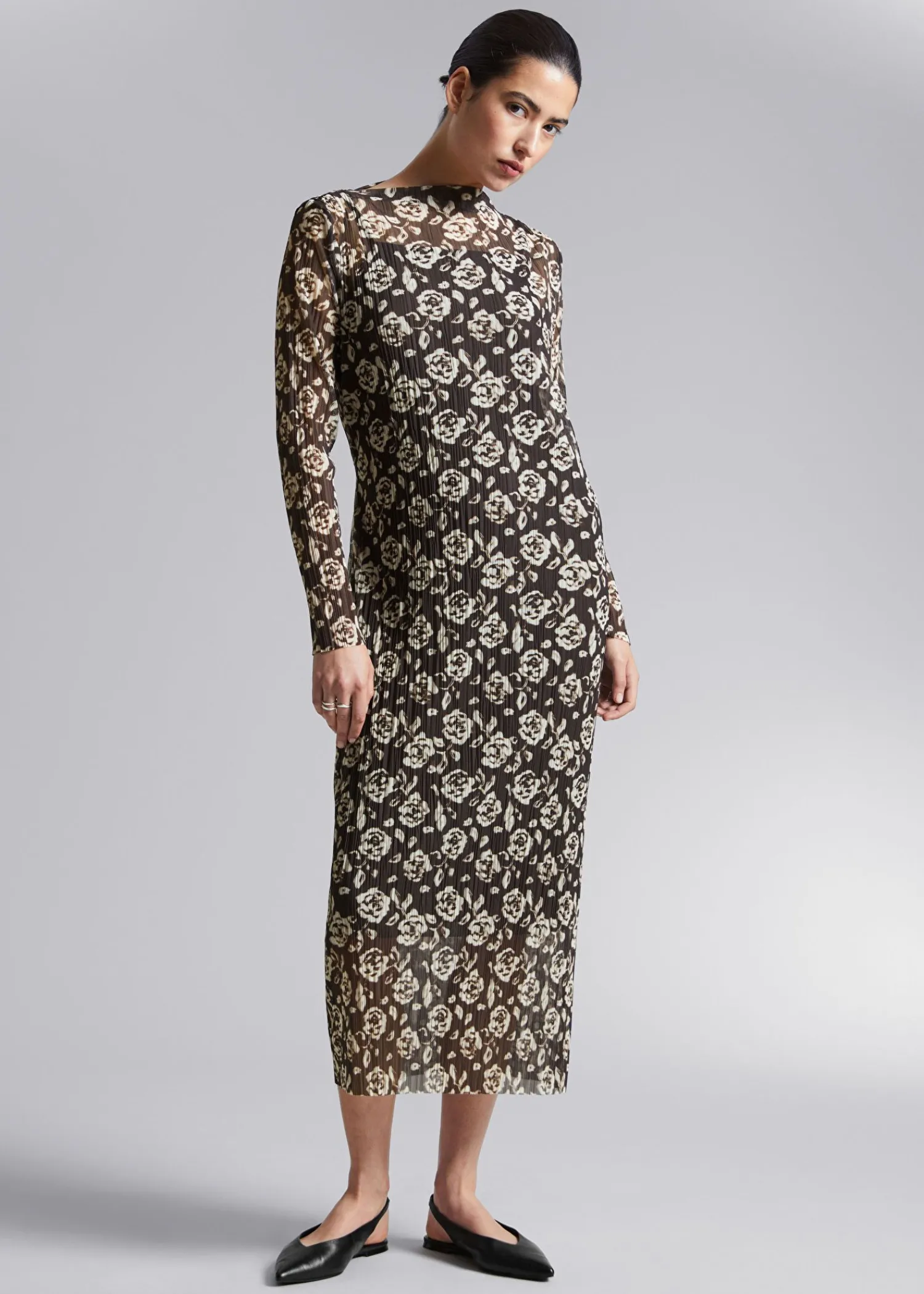 Shop Midi Mock Neck Mesh Kjole Kvinder Kjoler