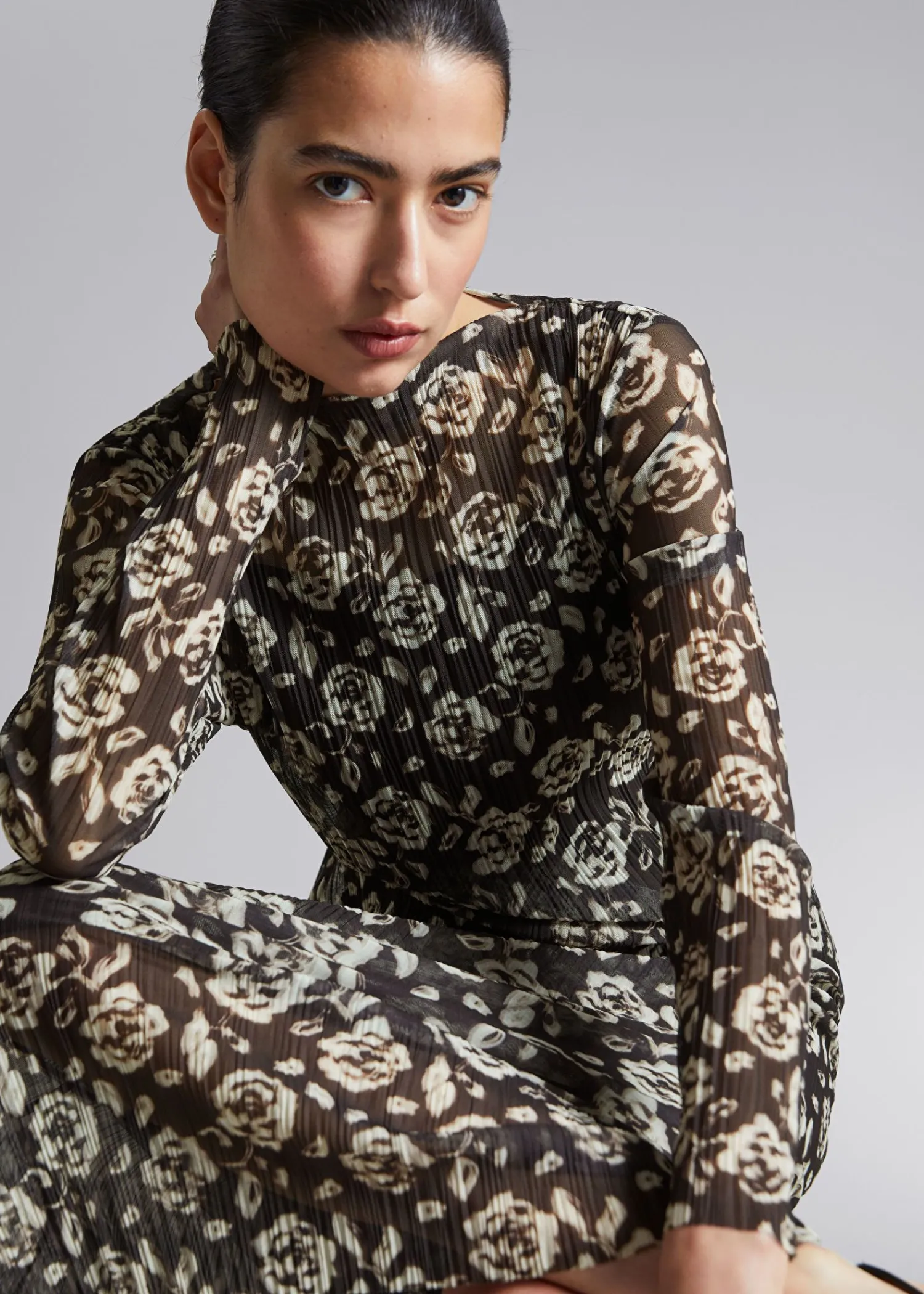 Shop Midi Mock Neck Mesh Kjole Kvinder Kjoler