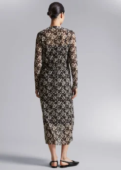 Shop Midi Mock Neck Mesh Kjole Kvinder Kjoler