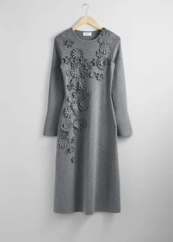 Flash Sale Midikjole Med Blomsterapplikation Kvinder Kjoler