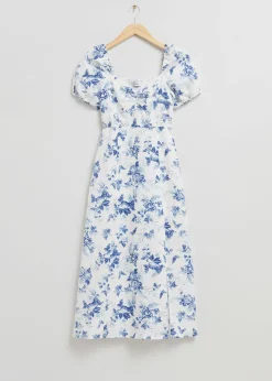 New Midikjole Med Pufaermer Kvinder Kjoler