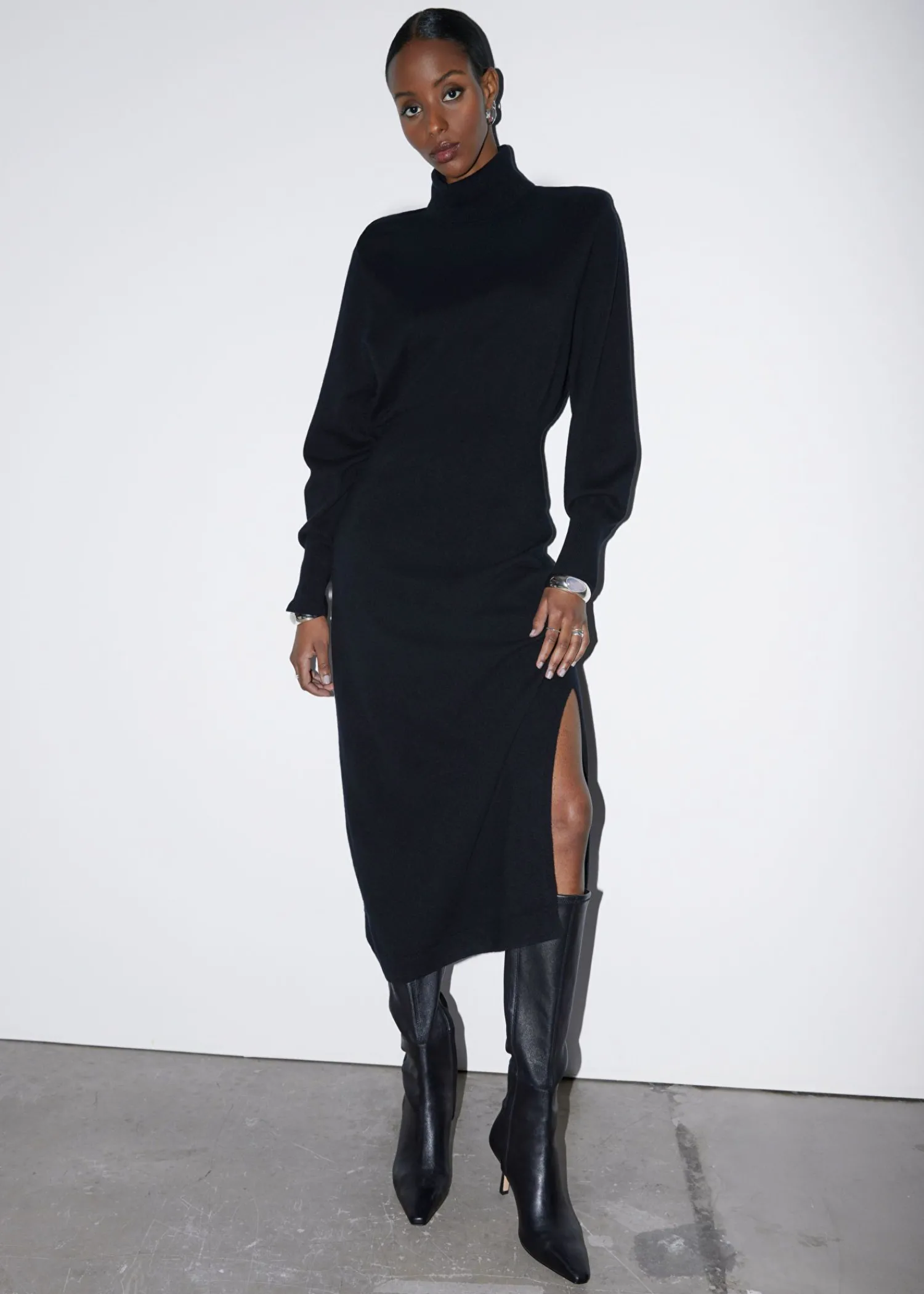 Online Midi-Kjole Med Rullekrave Kvinder Kjoler