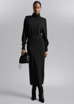 Online Midi-Kjole Med Rullekrave Kvinder Kjoler