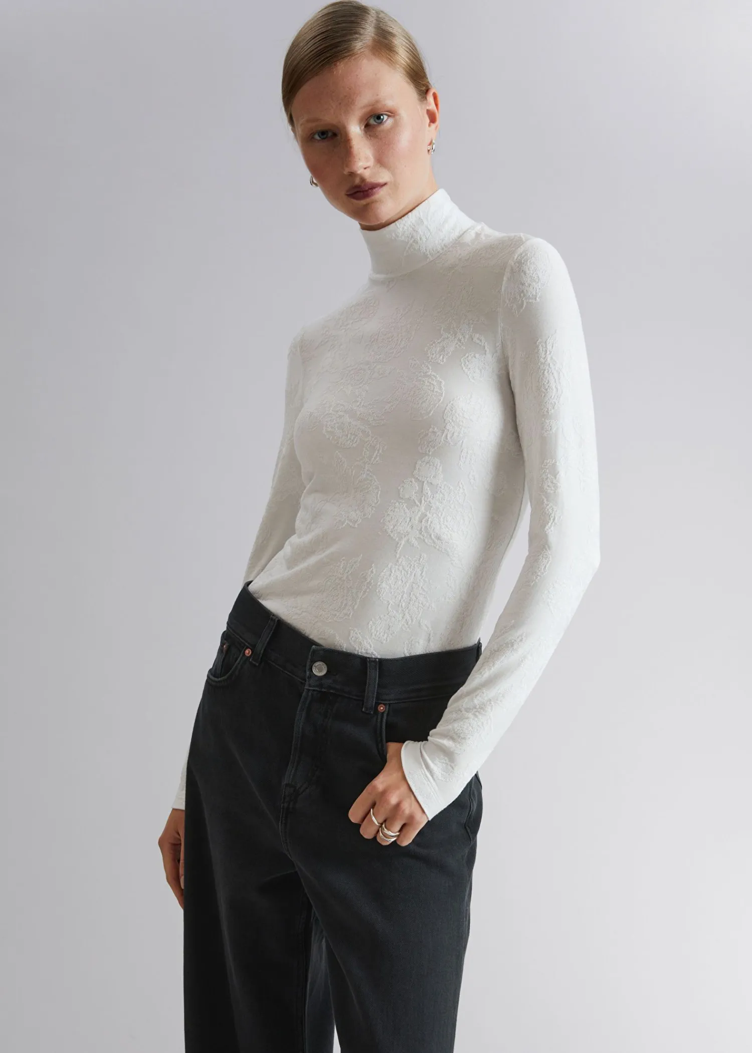 Outlet Mock Neck Jacquard Top Kvinder Toppe