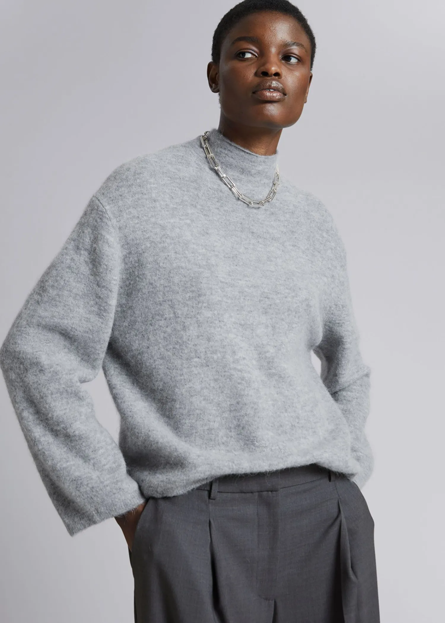 Hot Mock-Neck Striktroje Kvinder Strik