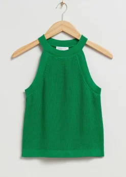 Clearance Monteret Halter Strik Top Kvinder Toppe