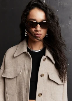 Sale Oversized Uld-Blandingsjakke Kvinder Frakker & Jakker