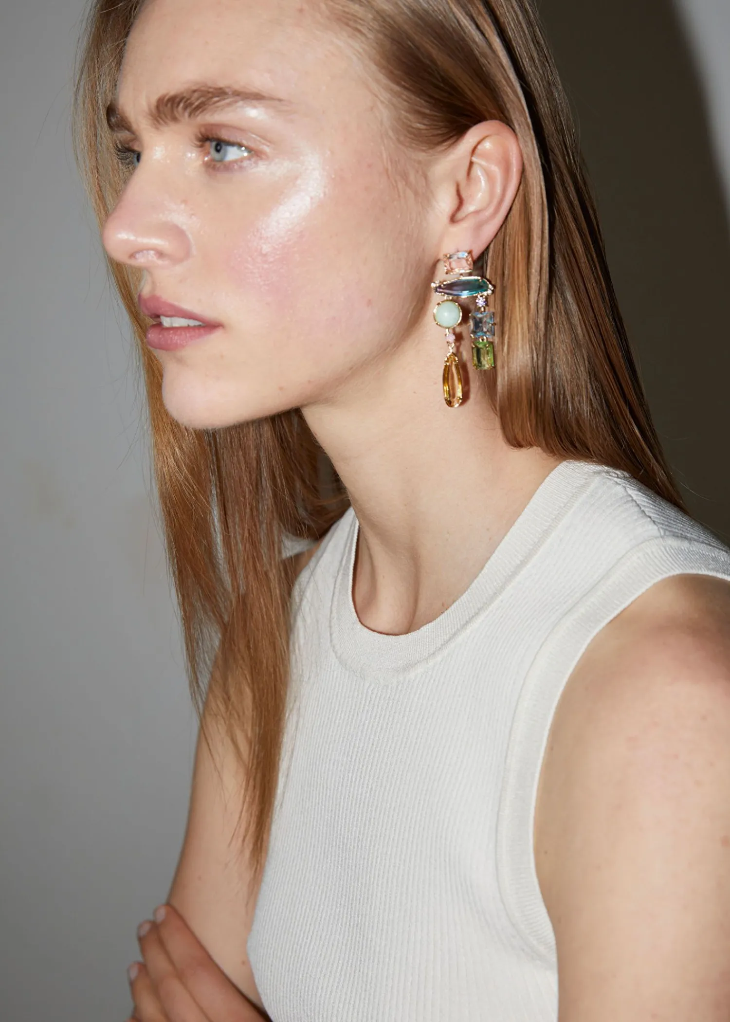 Store Rainbow Rhinestone Haengende Oreringe Kvinder Oreringe