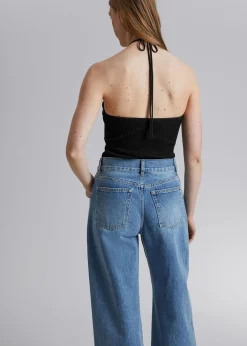 Best Sale Ribbet Halterneck Bustier Top Kvinder Toppe