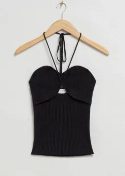 Best Sale Ribbet Halterneck Bustier Top Kvinder Toppe