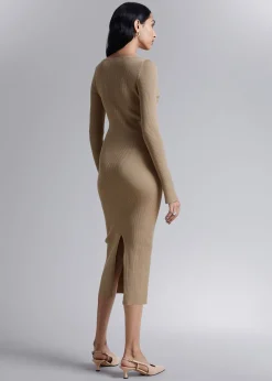Shop Ribbet Slim Midikjole Kvinder Kjoler