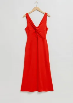 Sale Ribbet Twist-Front Midikjole Kvinder Kjoler