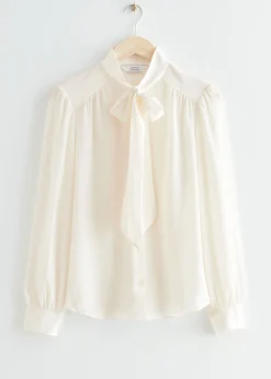 Fashion Silkebluse Med Halsband Kvinder Bluser Og Skjorter