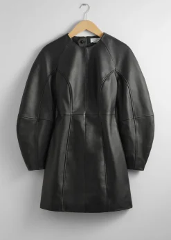 Cheap Skulpturel Laeder Mini Kjole Kvinder Kjoler