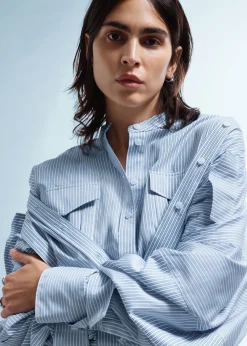 Outlet Skulpturskjorte Med Knapdetaljer Kvinder Denim