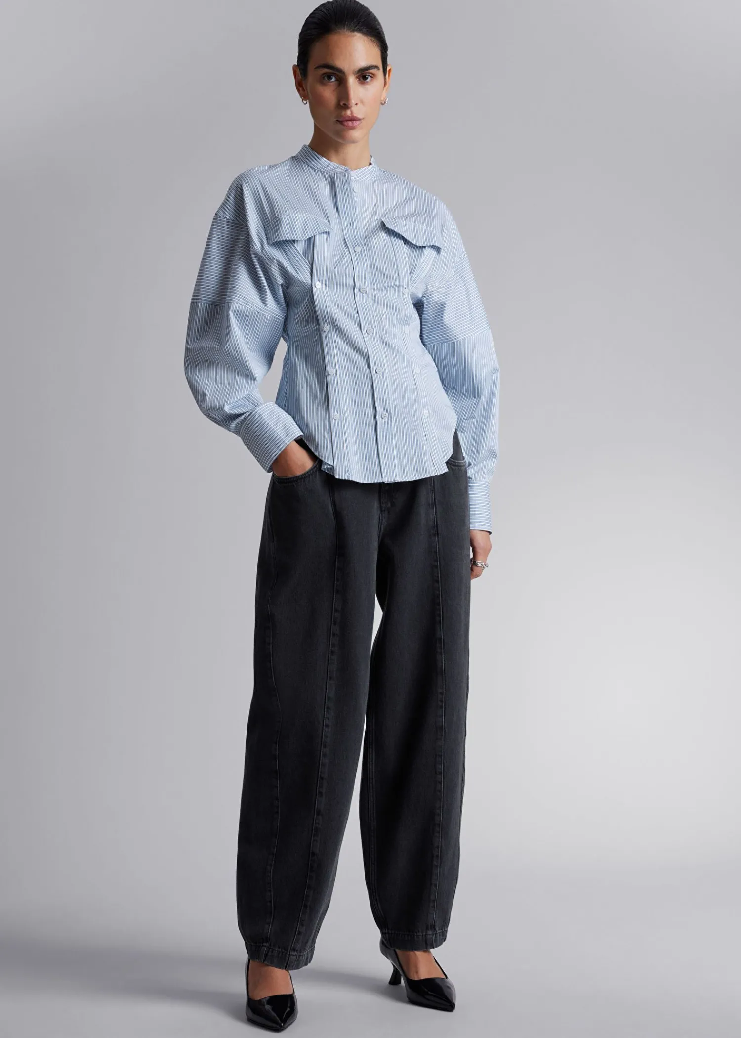 Outlet Skulpturskjorte Med Knapdetaljer Kvinder Denim