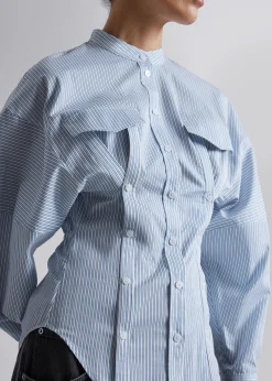 Outlet Skulpturskjorte Med Knapdetaljer Kvinder Denim