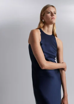 Online Slank Satin Midikjole Kvinder Kjoler