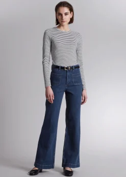 Best Stribet Glitter Top Kvinder Denim