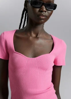 Fashion Strikket Sweetheart Neck Top Kvinder Toppe