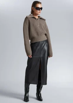 New Striktroje Med Halv Lynlas Kvinder Strik