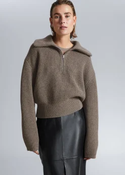 New Striktroje Med Halv Lynlas Kvinder Strik