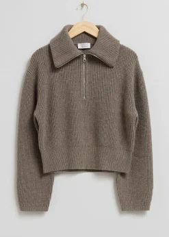 New Striktroje Med Halv Lynlas Kvinder Strik