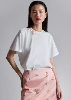 Hot T-Shirt Med Perleudsmykning Kvinder Toppe