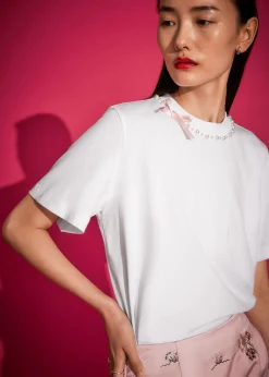 Hot T-Shirt Med Perleudsmykning Kvinder Toppe