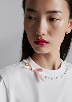 Hot T-Shirt Med Perleudsmykning Kvinder Toppe