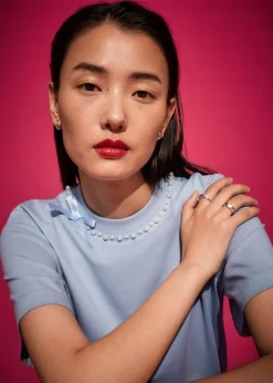 Store T-Shirt Med Perleudsmykning Kvinder Toppe